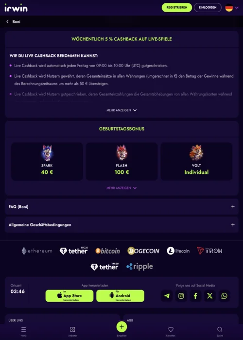 Bonuscodes Irwin Casino<